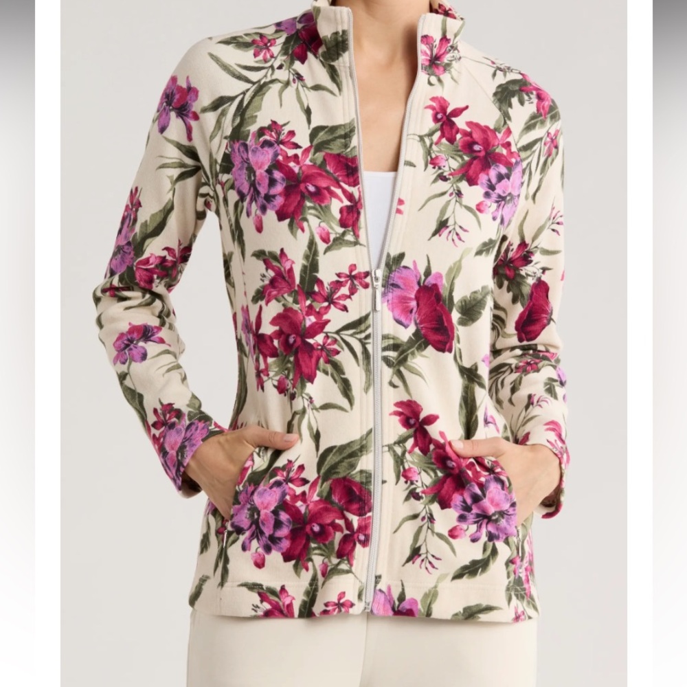Tommy Bahama women’s pink Aruba orchid Isle full zip jacket S/P PTP 18